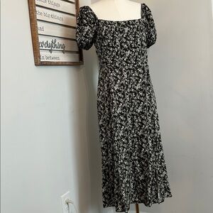 NWT Francesca’s Maxi Dress Floral Boat Neck Puff Sleeve Smocked Cottagecore L